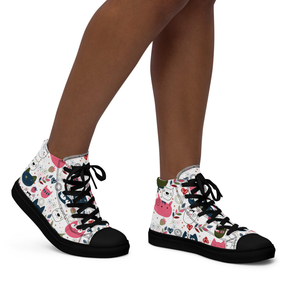 Happy Cat Faces - Sneakers alte in tela da donna - immagine 4